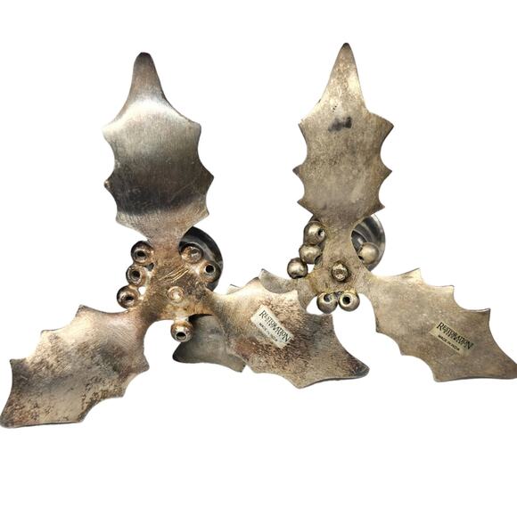 Restoration Hardware Christmas holly candlesticks pair silver - Picture 7 of 8